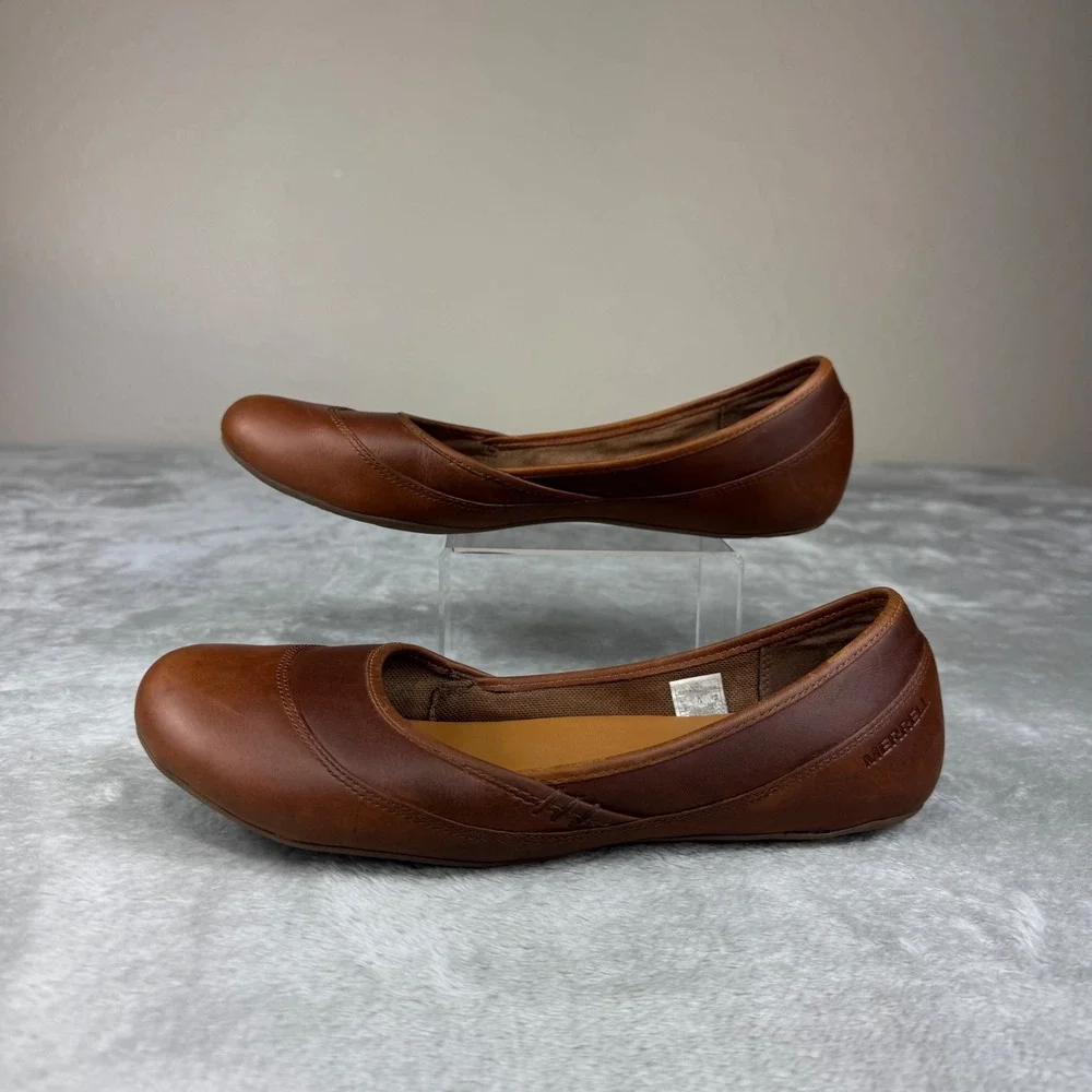 Merrell Leather Ballet Flats Women's US 10 Brown Slip On Comfort Casual Shoes